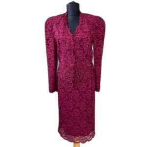 Vtg. Cachet Bari Protas Skirt Suit size 11/12 Faux Pearl lace Wed. Special Occ.